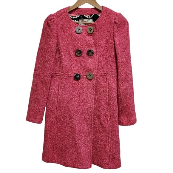 Milly Coat Women Sz 4 Pink Wool Silk Blend Double Breasted Button Lined Textured - Picture 1 of 13